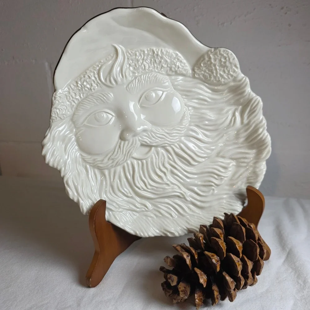 Vintage 2000s Mikasa Santa's Cookie Plate with Gold Rim includes Box
